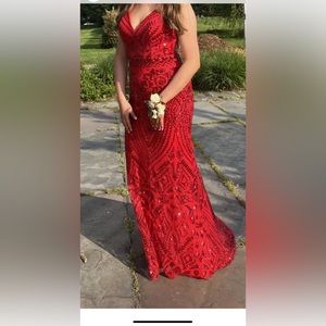 Beautiful red prom dress with sequins.